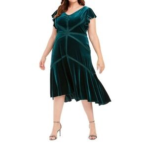 Taylor Women's Plus Size 16 Velvet High-Low A-Line Holiday Dress Emerald Green